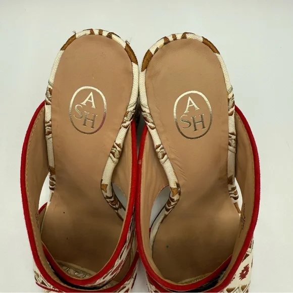 ASH Red Aztec Embroidered Padded Adel Round Toe Block Heel Slip On Heeled Sandal - Picture 7 of 16